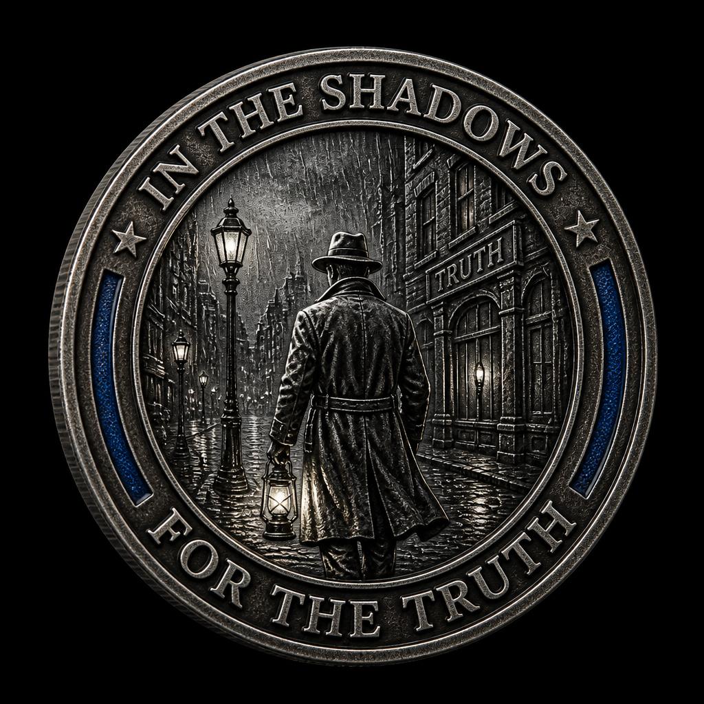The Detective's Coin challenge coin — In The Shadows For The Truth